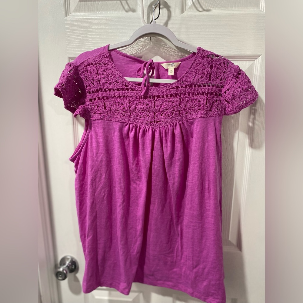 Terra & Sky summer crochet, and cotton cap sleeve top , NWT, hot pink, size 2X